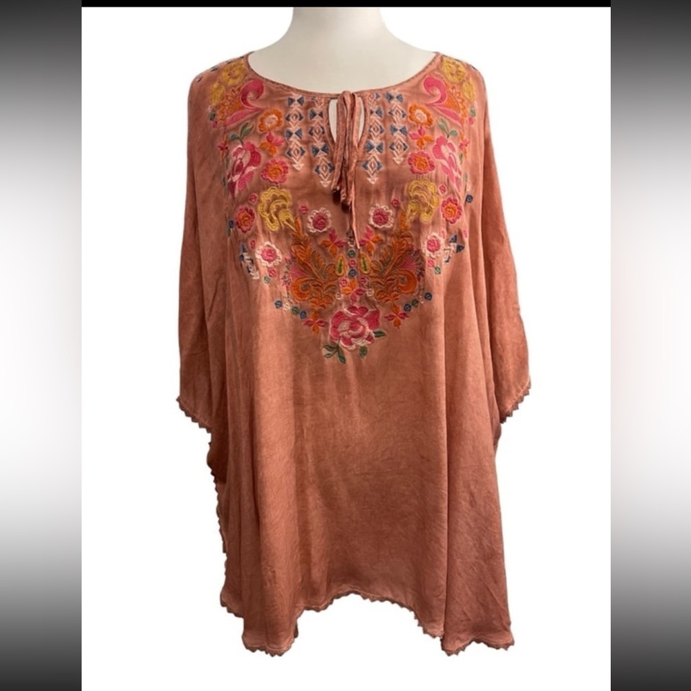 Andree by Unit rust color kimono styled top with embroidery size 1X
